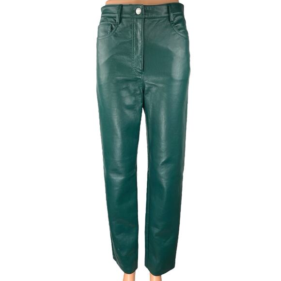 Aritzia Wilfred The Melina Faux Leather Green Women's Straight Casual Pants 4 - Picture 1 of 6